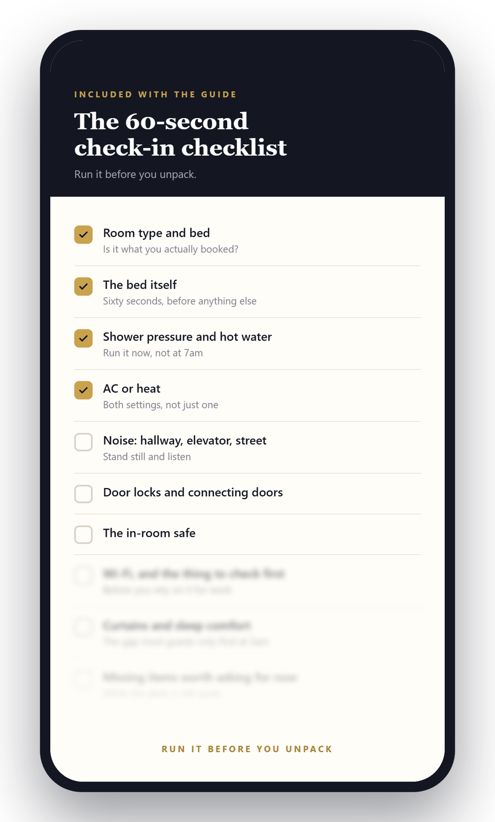 The 60-Second Check-In Checklist on a phone